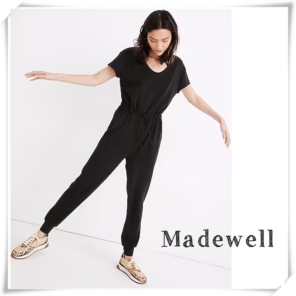 MADEWELL MWL Breeze Drawstring Short-Sleeves Jumpsuit Black Size S Style# MD315